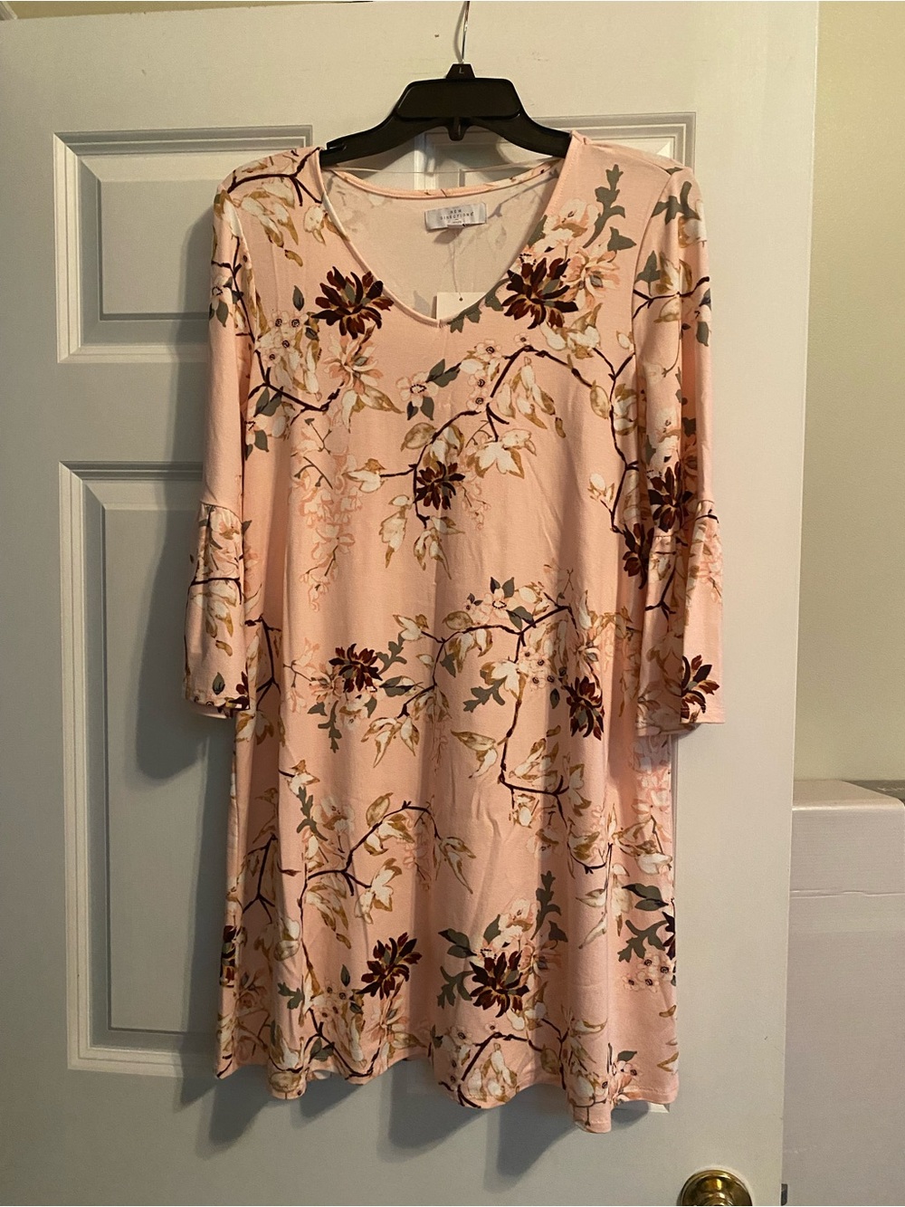 new directions Blush Pink Floral V-Neck Long Sleeve Swing Dress